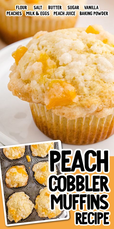 Peach Muffins With Canned Peaches, Peach Muffins With Sour Cream, Canned Peach Muffins Easy, Jumbo Peach Muffins, Peach Strudel Muffins, Canned Peach Muffins, Cake Mix Peach Muffins, Peach Cobbler Muffins Easy, Peach Muffins Easy