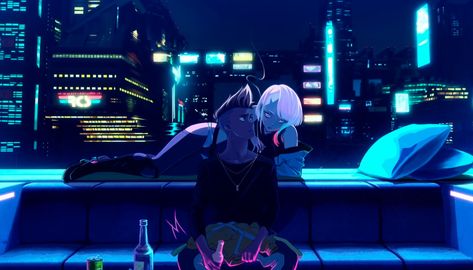 Lucy And David, David Martinez, Cyberpunk Edgerunners, Cyberpunk Anime, Cyberpunk Aesthetic, Arte Cyberpunk, Cyberpunk Art, Cool Anime Pictures, Cyberpunk 2077