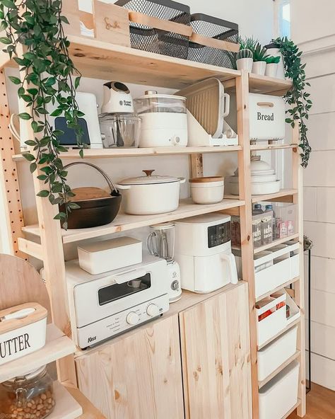 Ikea Kitchen Ivar, Ikea Ivar Coffee Bar, Ivar Kitchen Ideas, Ivar Kitchen Hack, Ivar Pantry Ideas, Ikea Ivar Pantry, Kitchen Wall Organization Ideas, Ikea Ivar Kitchen, Ivar Pantry