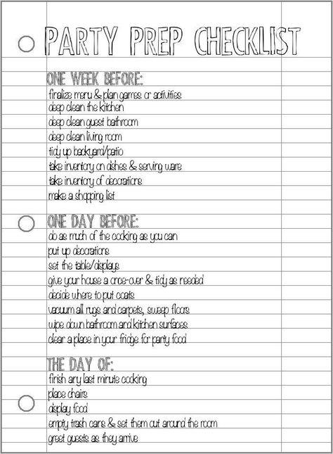 Party Prep Checklist | Pretty Providence Organisation, Check Off List For Graduation Party, Birthday Preparation Checklist, Graduation Preparation List, Graduation Party List Checklist, Party Preparation Checklist, Prom Planning Checklist, Party To Do List, Prep Checklist