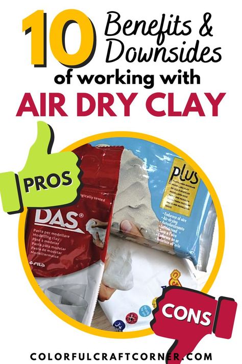 Learn all the benefits and downsides of working with air dry clay and decide for yourself, is it a good craft medium? I've been using air drying clay for years and in this post, I'll share all the PROs and CONs I learned. Air hardening clay is one of the most versatile craft materials I have ever used and I encourage everyone to try it! #airdryclay #PROs #CONs #benefits Working With Air Dry Clay, Air Dry Modeling Clay, Good Craft, Air Drying Clay, Homemade Clay, Air Dry Clay Projects, Clay Crafts Air Dry, Modeling Clay, Salt Dough