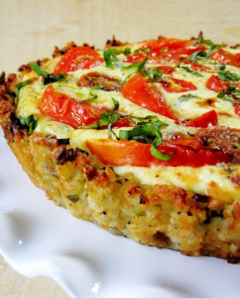 Tomato Tart with Brown Rice Crust - Proud Italian Cook Rice Crust, Tomato Tart, Tomato Pie, Savory Tart, Quiche Recipes, Crust Recipe, Breakfast Brunch Recipes, Tart Recipes, Meatless Meals