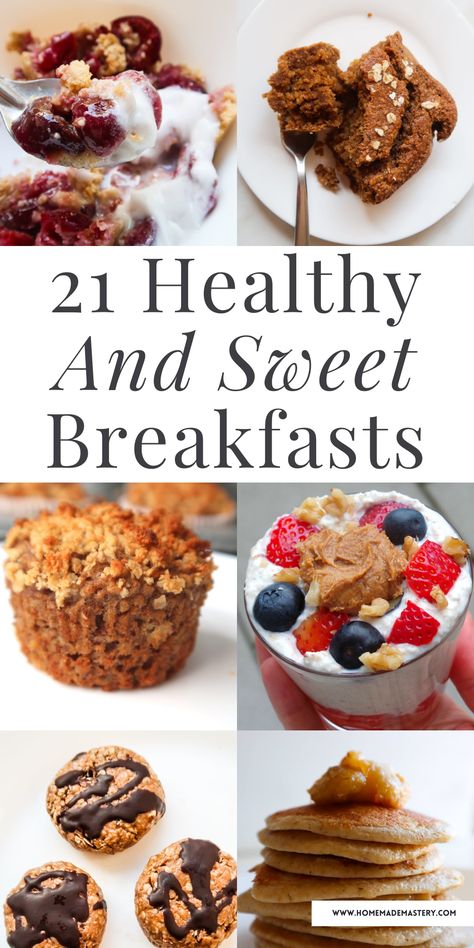 21 healthy sweet breakfast ideas for busy mornings! Featuring healthy pancakes, muffins and perfectly sweet breakfast cakes, these easy breakfast recipes will satisfy your sweet tooth and nourish your body! Healthy And Sweet Breakfast, Healthy But Tasty Breakfast, Healthy Early Morning Breakfast, Healthier Sweet Breakfast, Summer Healthy Breakfast, Sweet Tooth Breakfast Ideas, Sweet But Healthy Breakfast, Healthy Sweet Breakfast Ideas Quick, Healthy Sweet Lunch Ideas