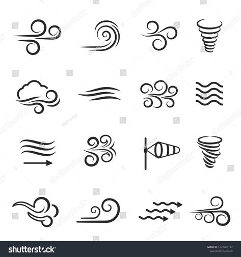 Wind weather and environment, nature icon set. Natural movement of the air symbols. Vector line art illustration isolated on white background #Ad , #spon, #set#icon#movement#Natural Air Symbol Art, Air Tattoo Ideas Symbols, Wind Symbol Tattoo, Breeze Tattoo Ideas, Air Element Tattoo Ideas, Air Drawing Element, How To Draw Wind, Wind Element Aesthetic, Air Symbol Tattoo