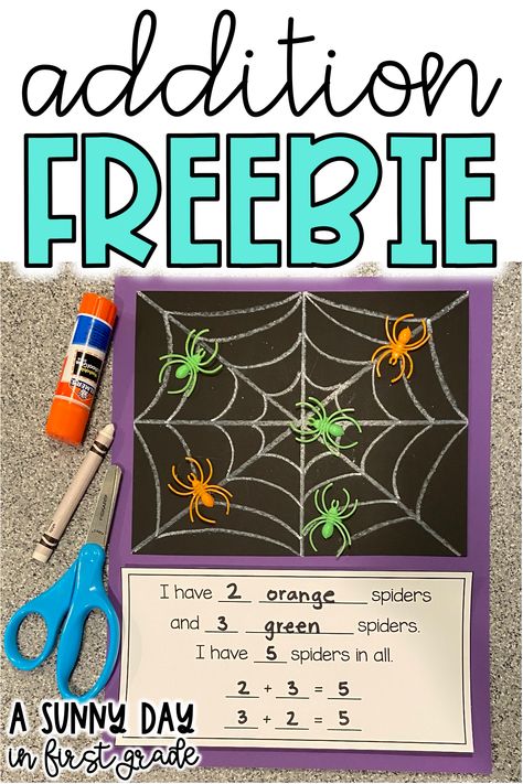 Spider Math Activities For Kindergarten, October Craft First Grade, Halloween Graphing First Grade, October First Grade Crafts, Halloween Addition Kindergarten, Adding Within 5 Kindergarten, Halloween Subtraction 1st Grade, Halloween Math Craft First Grade, Halloween Math 1st Grade