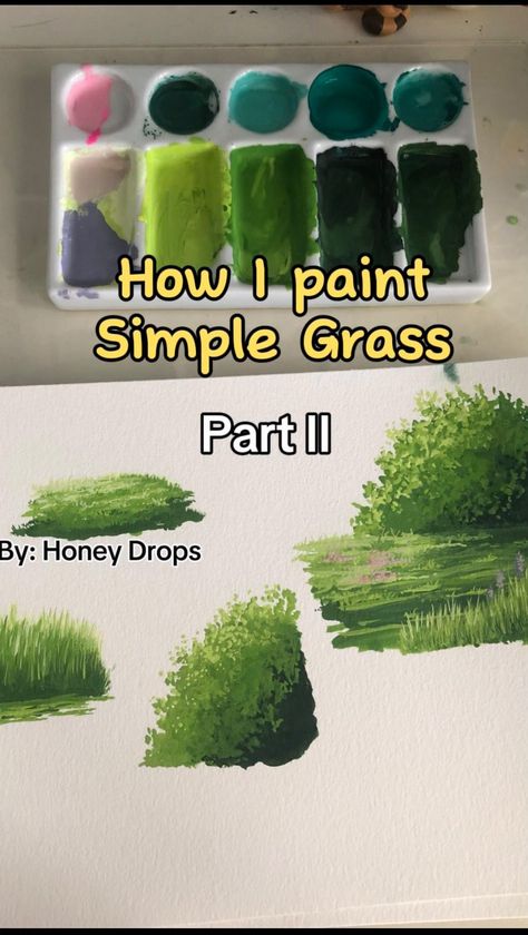 HoneyDrops | Part II as I promised, it's a little bit longer but I hope you all watch until the video end ❤️. Paint I use is poster color from Nicker,... | Instagram Grass Tutorial, Gouache Tutorial, Paint Tutorials, Honey Drops, Poster Color, Gouache Paint, Poster Colour, August 8, Drawing Tutorials