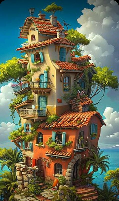 A 252 pieces jigsaw puzzle from Jigidi Fairy Tale Homes, Vertical House, Art Nouveau Lighting, Houses Art, Name Paintings, Perspective Drawing Architecture, House Moving, Storybook Cottage, Bleach Anime Art