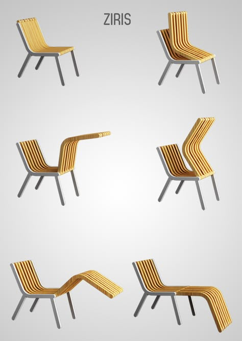 Ziris chair on Behance Modern Wooden Chair, Wood Chair Design, Foldable Furniture, Chair Design Wooden, Cnc Furniture, Chairs And Tables, Folding Furniture, Creative Furniture, Multifunctional Furniture