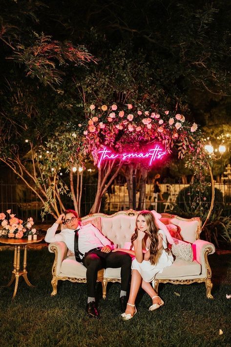 Club Vibe Wedding Reception, Love Seat For Wedding Couple, Pink Velvet Couch Wedding, Velvet Couch Wedding Reception, Better Together Neon Sign Wedding, Photo Lounge Wedding, Portrait Lounge Wedding, Wedding Couch Photo Booth, Wedding Couch Decor