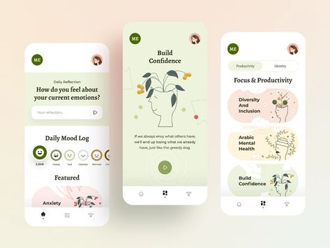 Mental Health App by Bogdan Nikitin for NIKITIN 🇺🇦 on Dribbble Ux Examples, Health Tracker App, Creative App Design, Health App Design, Mindfulness App, Health Application, App Design Layout, Ui Ux App, Wellness Apps