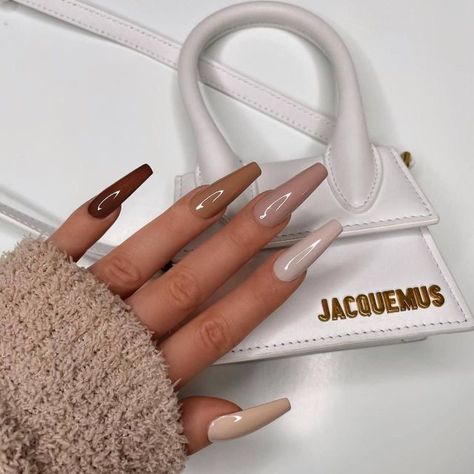 Neutral Color Design Nails, Simple Long Nail Designs, Ongles Beiges, Cream Nails, Fall Acrylic Nails, Ballerina Nails, Acrylic Nails Coffin Short, Neutral Nails, Brown Nails