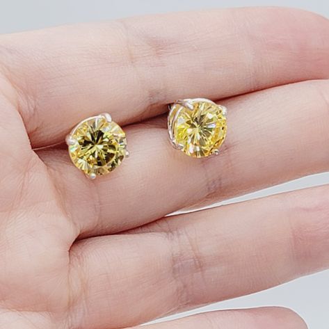 9mm 5.6ct(2.8ct Each Side) Yellow Cubic Zirconia 925 Sterling Silver Cinderella Jewelry, Cz Stud Earrings, Earrings Color, Round Cut, Cinderella, Cubic Zirconia, Jewelry Earrings, 925 Sterling Silver, Stud Earrings