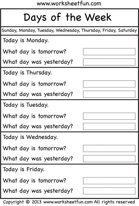 Days of the Week – Worksheet / FREE Printable Worksheets – Worksheetfun First Grade Syllabus, 1st Grade Homeschool, Special Education Worksheets, Kinder Worksheets, First Grade Worksheets, English Grammar Worksheets, 2nd Grade Worksheets, English Worksheets For Kids, Kids English