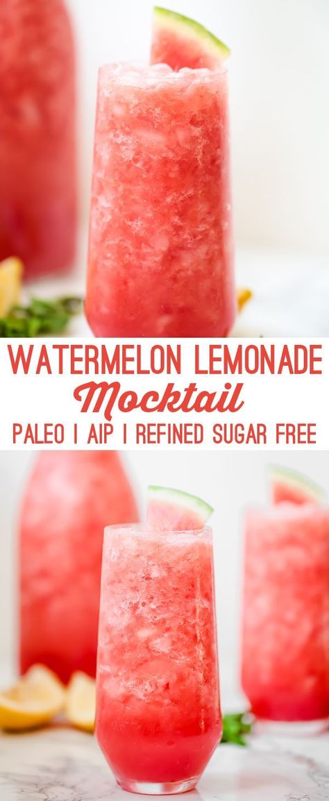 Watermelon Lemonade Mocktail (Paleo, AIP, Refined Sugar Free) Aip Drinks, Paleo Smoothie Recipes, Unbound Wellness, Paleo Drinks, Lemon Drink, Watermelon Lemonade, Mocktail Recipe, Paleo Dessert, Refined Sugar Free