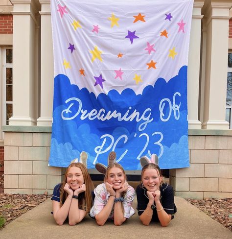 Dreaming Of Pc Sorority, Sorority Paintings, Sorority Work Week, Recruitment Themes, Sorority Banner, Banner Ideas, Delta Gamma, Work Week, Sweet Dreams