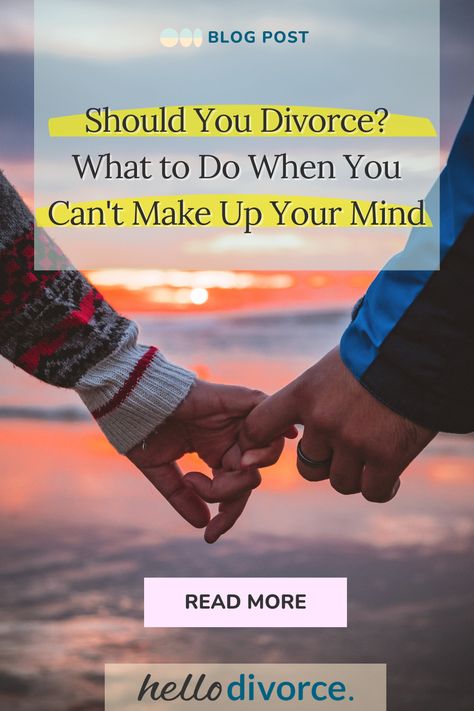 Once you admit to yourself that you're considering divorce, the logistical concerns come into play. Can you afford to split? What would your friends and co-workers say? What about your kids? Family members? Other obligations?  Getting a divorce is one of the biggest decisions a person can make, so it's natural to feel overwhelmed by the idea. Here's some help...  #divorce #separation #breakup #shouldidivorce #indecision Divorce Or Stay Married, When To Divorce, Contemplating Divorce, Divorce Planning, Divorce Signs, Preparing For Divorce, Coping With Divorce, I Want A Divorce, Divorce Agreement