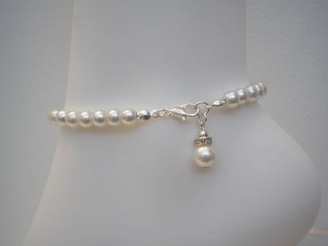 Sea Glass Anklet, Bride Pearl Necklace, Pearl Ankle Bracelet, Wedding Anklets, Silver Ankle Bracelet, Pearl Anklet, Floating Necklace, Bracelet Pearl, Sterling Silver Anklet