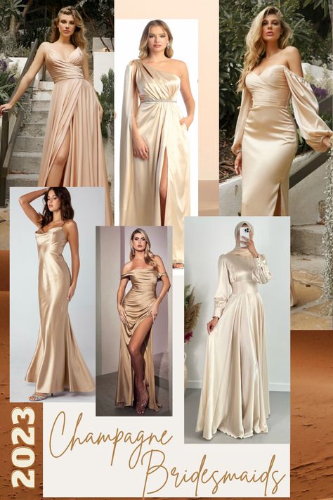 Champagne Gold Bridesmaid Dresses, White And Gold Wedding Themes, Amber Davis, Champagne Bridesmaid, Wedding Planning Decor, Gold Bridesmaid Dresses, Gold Wedding Theme, Wedding 2025, Champagne Wedding