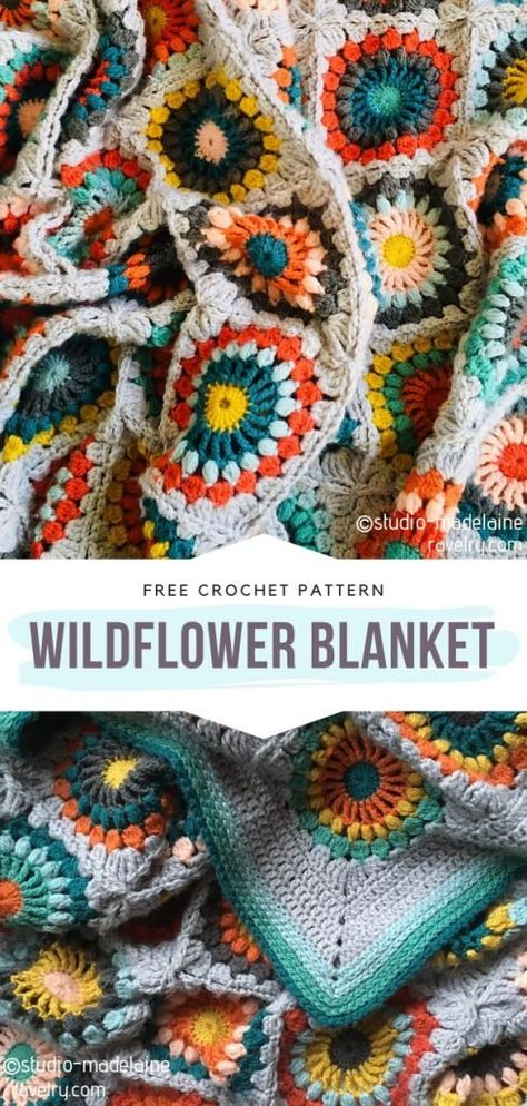 Crochet Wildflower Blankets Free Patterns Pretty Crochet, Confection Au Crochet, Mode Crochet, Crochet Simple, Haken Baby, Granny Square Crochet Pattern, Square Patterns, Crochet Squares, Clothes Patterns