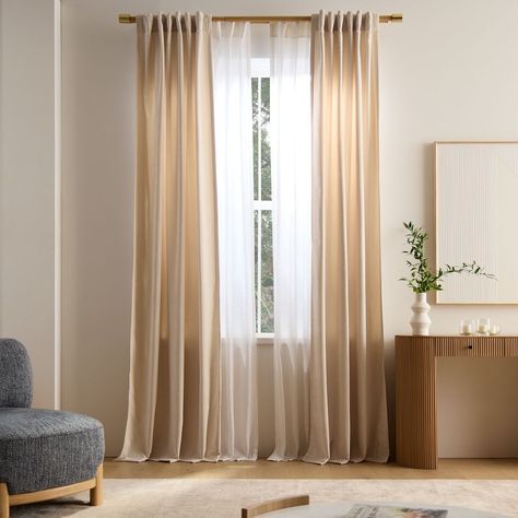 Worn Velvet Curtain Mid Century Daybeds, Mid Century Curtains, Metal Curtain Rod, Wellness Room, Ivory Curtains, Layered Curtains, Linen Curtain, Metal Curtain, Velvet Curtains