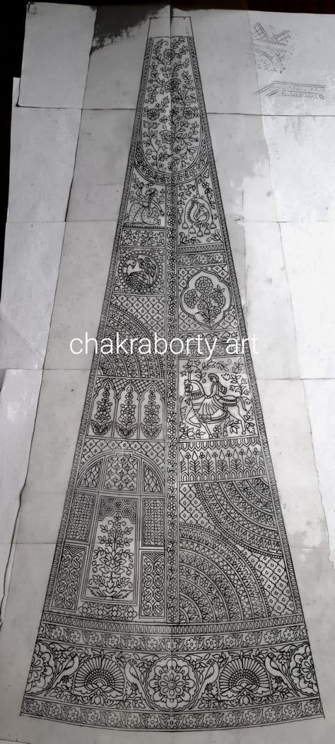 Chakraborty art ph=9674133140 Lehnga Khaka Design, Kali Sketch Lehenga, Lehenga Kali Design Sketch, Kali Khaka Design, Kali Design Sketch, Khaka Designs Embroidery, Khaka Designs, Kashida Embroidery, Kali Design