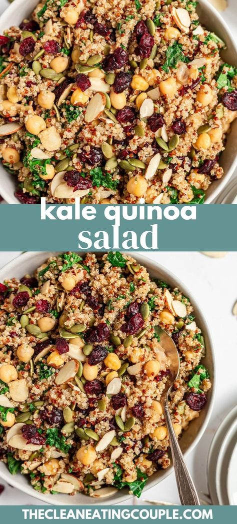 Kale Quinoa Salad is the perfect healthy side dish. Made with simple ingredients this cold quinoa and kale salad is delicious and easy to make! The dressing and cranberries pull everything together. It's perfect for summer! Kale Recipes Healthy, Cranberry Quinoa, Cranberry Quinoa Salad, Quinoa Recipes Healthy, Kale Quinoa Salad, Kale Recipes, Best Salad Recipes, Mediterranean Diet Recipes, Quinoa Recipes