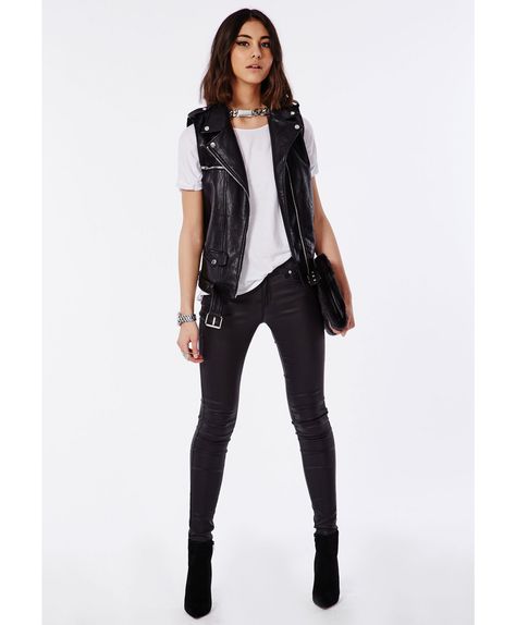 Sleeveless Leather Jacket, Biker Vest Outfit Woman, Black Leather Vest Outfits For Women, Leather Gilet, Leather Gilet Outfit, Black Leather Biker Vest, Faux Leather Vest Outfit, Sleeveless Leather Jacket Outfit, Moto Vest Outfit