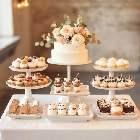 Minimalist wedding dessert tables are perfect for couples who appreciate the beauty of simplicity. These tables focus on clean lines, a restrained color palette, and thoughtfully curated desserts that highlight quality over quantity. By emphasizing subtle elegance, minimalist dessert tables create a refined atmosphere that complements a wide range of wedding styles. Whether you prefer modern geometric designs or natural elements, a minimalist approach ensures your dessert table is both stylish Engagement Party Dessert Table, Minimalist Dessert, Wedding Cupcake Table, Donut Dessert Table, Wedding Dessert Table Ideas, White Dessert Tables, Diy Dessert Table, Wedding Cupcake Display, Dessert Table Ideas