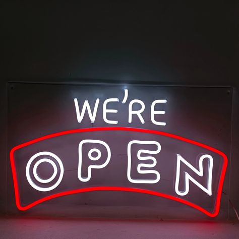 We're Open Neon Sign - GEEKNEON We're Open Sign, Apartment Men, Back In Business, Business Nails, Open Sign, We're Open, Open Signs, Bar Led, Wedding Neon Sign