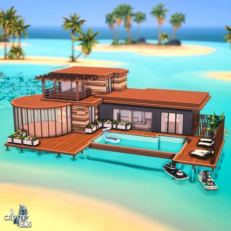 Sims Conversation Pit, Sims 4 Beach Bungalow, Tiny Sims 4 House, Sims Sulani Houses, Sims Beach House, Sims 4 Vacation House, Sulani Homes Sims 4, Sims 4 Beach House, Sims 4 Houses Layout