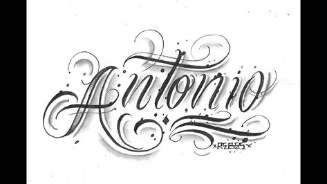 Antonio Tattoo, Tatto Name, Name In Cursive, Chicano Lettering, Name Letters, Name Tattoo, Name Tattoos, Tattoo Lettering, Lettering Fonts