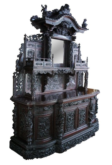 Rare Antique Monumental Japanese Imperial Carved Elm Altar Sideboard Console | eBay Medieval Bedroom, Teal Interiors, Lower Cabinets, Altar Ideas, Random Products, Gothic Bedroom, Bar Back, Unusual Furniture, Asian Furniture