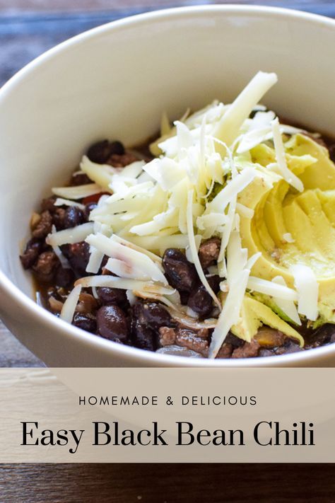 This recipe for Easy Black Bean Chili makes a hearty flavorful chili that is made with black beans as opposed to the traditional pinto bean chili. It is simple to make and the perfect comfort food for the cold seasons. #homemade #blackbeanchili #recipe #fromscratch Pinto Bean Chili, Beef Spices, Old Fashioned Apple Pie, Avocado Nutrition, Pinto Bean, Potato Soup Easy, Pork Fried Rice, Broccoli Bake, Hearty Chili