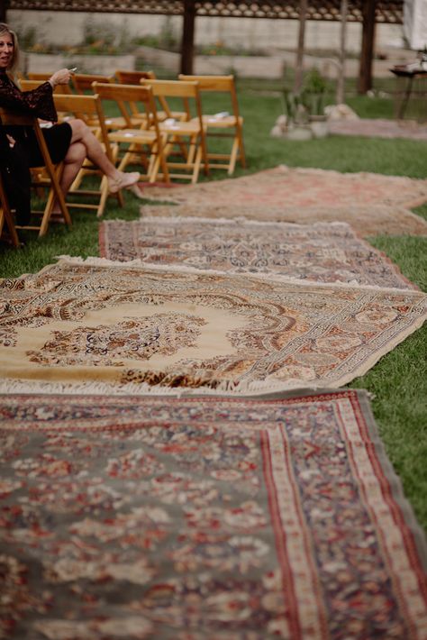 Rug Ceremony Aisle, Rugs Down Aisle Wedding, Carpet Aisle Runner Wedding, Rugs Down Isle Wedding, Rugs Outdoor Wedding, Unique Aisle Runner, Vintage Rug Aisle Wedding, Rugs For Wedding Aisle, Unique Wedding Aisle Ideas