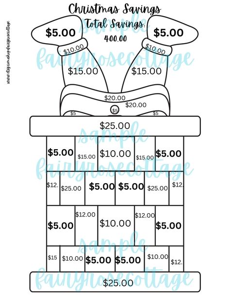 "A Savings Challengeto help you start your Christmas Savings. This is for saving money towards whatever you might need for the holidays. It is never to early to start saving. JUST PRINT AND START SAVING! This cute Santa going down the chimney savings tracker is designed to help you save a total of $400.00. Each time you have money to save, color in a piece of the desin and put that money into an envelope. 𝗧𝗵𝗶𝘀 𝗶𝘁𝗲𝗺 𝗶𝘀 𝗮𝘃𝗮𝗶𝗹𝗮𝗯𝗹𝗲 𝗮𝘀 𝗶𝗻 𝗶𝗻𝘀𝘁𝗮𝗻𝘁 𝗱𝗼𝘄𝗻𝗹𝗼𝗮𝗱! 𝗧𝗵𝗲 Christmas Savings Plan, Christmas Savings Challenge, Printable Money, Saving Money Chart, Money Chart, Savings Challenge Printable, Money Saving Methods, Money Saving Techniques, Christmas Savings