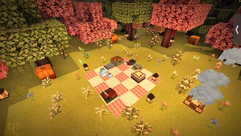 Cute Minecraft Picnic, Minecraft Picnic Spot, Minecraft Date Builds, Romantic Minecraft, Minecraft Picnic Ideas, Minecraft Date Ideas, Minecraft Romantic Ideas, Romantic Minecraft Builds, Minecraft Date