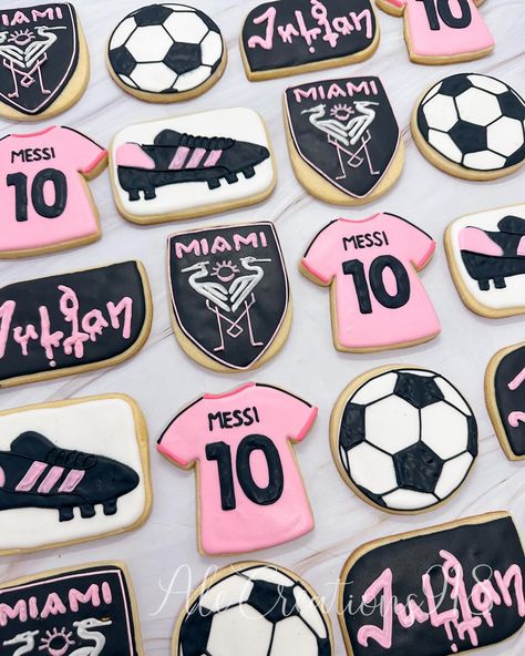 Messi cookies ⚽️🥅🩷 Pricing? 👉🏻 https://msha.ke/alecreations918 • • • • #alecreations918 #tulsasmallbuisness #tulsaoklahoma #decoratedsugarcookies #customcookies #cookie #cookies #inspirationcookies #cookiesofinstagram #desserts #dessertporn #dessertideas #partyideas #party #sugarcookies #royalicing #royalicingcookies #cookies #cookiesideas #royalicingideas #messi #messicookies #lionelmessi #lionelmessi10 #birthdaycookies #birthdaysoccer #soccerbirthday #soccerbirthdayparty Messi Soccer Birthday Party, Messi Cookies, Messi Birthday Party Ideas, Sports Birthday Cakes, Decorated Oreos, Messi Birthday, Soccer Cookies, Soccer Snacks, Sports Cookies