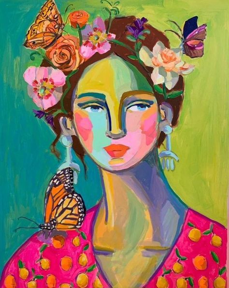 Boho Portrait Painting, Abstract Portrait Painting Acrylics, Color Portrait Painting, Collage Painting Canvas, Brittany Atkinson, Face Abstract Painting, Colorful Portrait Painting, Self Portrait Painting, Painting Panels