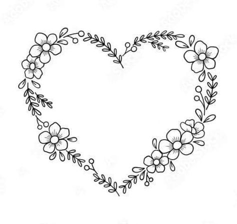 Heart Border Tattoo, Floral Heart Drawing, Floral Heart Tattoo Design, Heart Border Design, Embroidery Heart Pattern, Heart Shape Frame, Embroidery Hoop Art Diy, Hand Embroidery Patterns Free, Simple Hand Embroidery Patterns