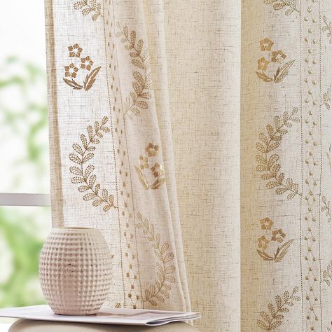 PRICES MAY VARY. Floral Linen Curtains: Embellished with delicate embroidered botanicals, these linen blend flower curtains bring a touch of femininity and romance to your space. Package includes 2 panels in 50 inch wide by 96 inch long each, 100 by 96 combined Farmhouse Country Curtains: These embroidered curtain panels feature a refreshing plant design waves and curves on linen blend fabric, soft & durable. Perfect for farmhouse and country-inspired interiors, the gorgeous flower patterns add Subtle Pattern Curtains, Classy Living Room Curtains, Boho Sliding Door Curtains, Magnolia Curtains Joanna Gaines, Farmhouse Curtain Rod Ideas, White Embroidered Curtains, Patterned Curtains Dining Room, Curtains For Boho Bedroom, Earthy Living Room Curtains