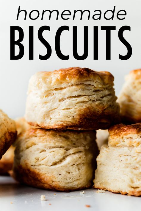 These homemade buttermilk biscuits are soft and buttery with hundreds of flaky layers! This biscuit recipe only requires 6 simple ingredients and they’re ready in about 35 minutes. Recipe on sallysbakingaddiction.com