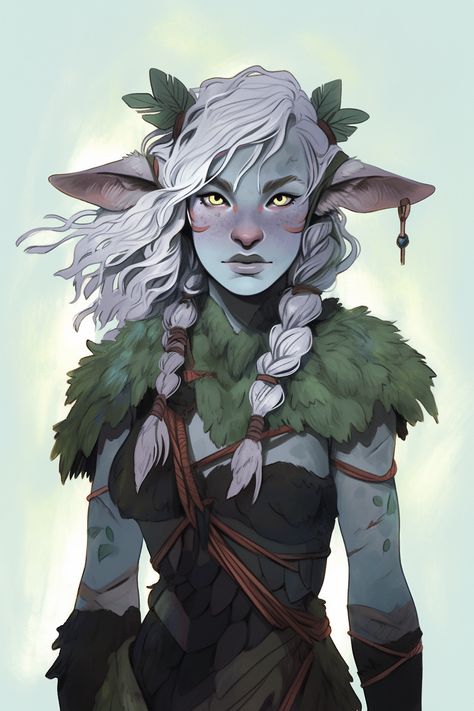 Firbolg Ranger Female, Changeling Druid Dnd, Dnd Firbolg Druid, Dnd Feywild Character, D&d Firbolg, Firbolg Dnd Druid Female, Firbolg Woman, Firbolg Rogue, Gnome Female Dnd