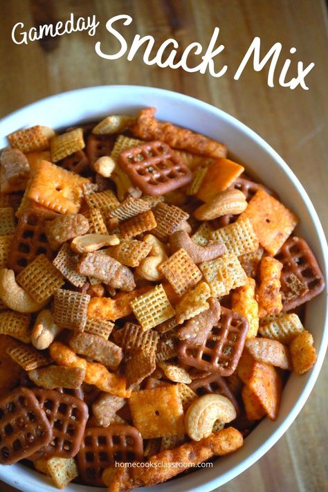 Our recipe for game day snack mix is the perfect accompaniment for any day filled with sports viewing.  It's savory, it's salty, and it's spicy.  And it features all of your favorite snacks like Cheetos, Cheez its, pretzels, and chex. Ranch Chex, Ranch Chex Mix, Seasoned Pretzels, Corn Nut, Aldi Recipes, Trail Mix Recipes, Creole Cooking, Chex Mix Recipes, Snack Mix Recipes