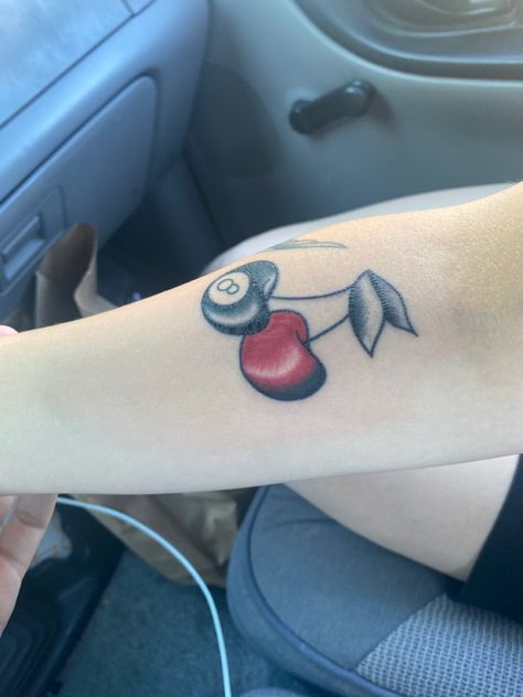 Magic 8 Ball Cherry Tattoo, Y2k Cherry Tattoo, Traditional 8 Ball Tattoo, Cherry 8ball Tattoo, Cherry 8 Ball Tattoo, 8 Ball Cherry Tattoo, Disco Cherry Tattoo, Disco Ball Cherry Tattoo, Cherry Eight Ball