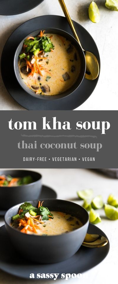 Thai Coconut Soup Vegetarian, Tom Kha Soup, Soup Thai, Vegetarian Thai, Thai Coconut Soup, Soup Vegetable, Tom Kha, Coconut Milk Soup, Quick And Easy Soup