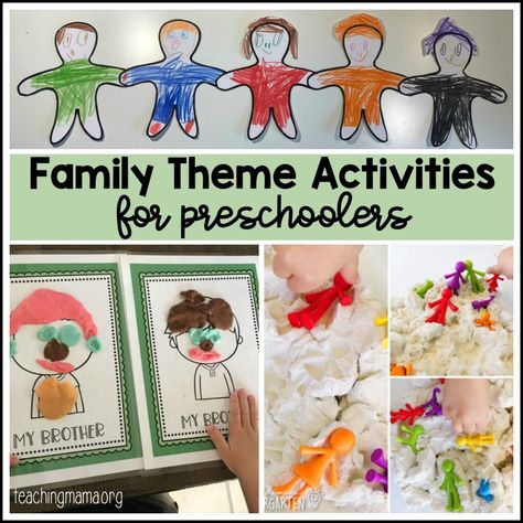 family theme activities for preschoolers Montessori, Gross Motor Family Theme, Learning About Families Preschool, Preschool Books About Family, Family Activities Kindergarten Classroom, Family Themed Art For Toddlers, Family Theme Art Preschool, Families Theme For Preschool, All About Me Family Preschool Theme