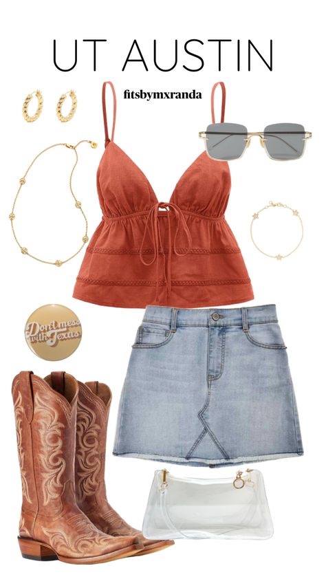 UT AUSTIN GAMEDAY OOTD #outfitinspo #gamedayfit #gameday #outfit #utaustin Texas Longhorns Outfits, Ut Austin, Bratz Inspired Outfits, Football Game Outfit, Western Style Outfits, Country Concert Outfit, Concert Fits, Gameday Outfit, Gaming Clothes