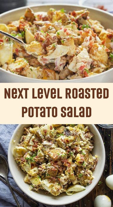 Roasted Garlic Potato Salad, Leftover Potato Salad Recipes, Potato Salad With Roasted Potatoes, Potato Salads Ideas, Potato Salad Roasted, Roast Potato Salad Recipe, Baked Potato Potato Salad, Good Potato Salad Recipe, Roast Potatoe Salad