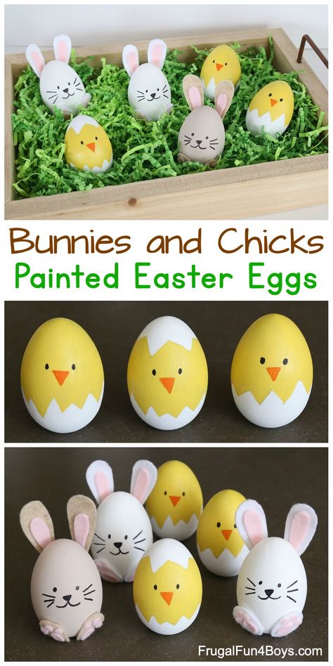 How to Make the Cutest Bunny and Chick Painted Easter Eggs - Adorable Spring Craft! Painted Easter Eggs, Rabbit Crafts, Happy Easter Wishes, Christmas Candle Decorations, Paper Christmas Ornaments, Porch Christmas, Deco Mesh Christmas Wreaths, Spring Craft, Christmas Card Art