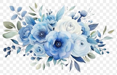 Blue Flower Png, Flower Border Clipart, Png Pattern, Blue Flowers Bouquet, Bouquet Watercolor, Png Flower, Floral Banners, Watercolor Blue, Blue Bouquet